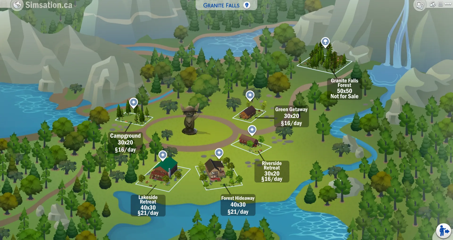 Labelled map of Granite Falls